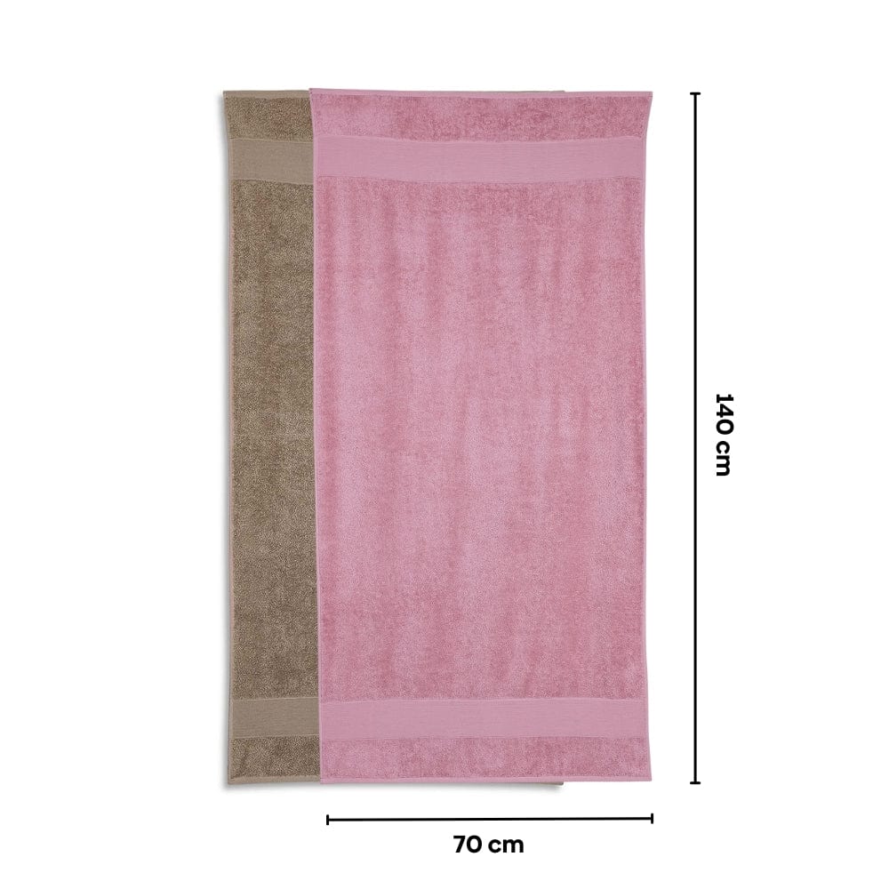 100% Cotton Harmony Combed Bath Towel- Pack Of 2 (Cameo Pink, Taupe)