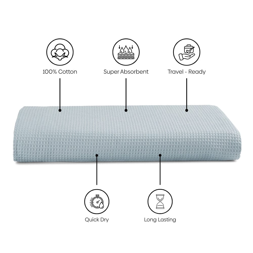 Honeycomb Maple Waffle Solid Bath Towel- Blue
