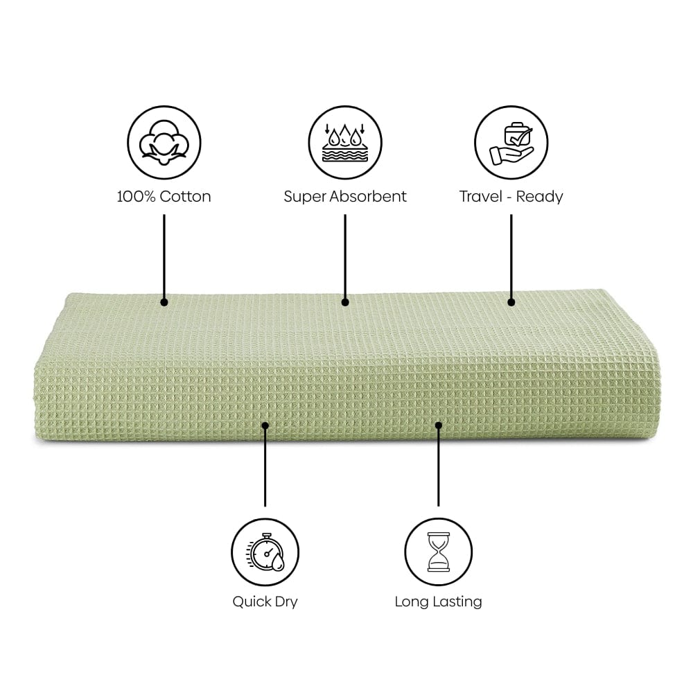Honeycomb Maple Waffle Solid Bath Towel- Sage Green