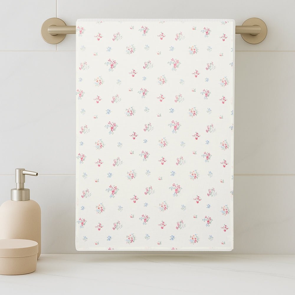 Regalia Waffle Floral Drift Bath Towel- White - Waffle Towel | haus & kinder