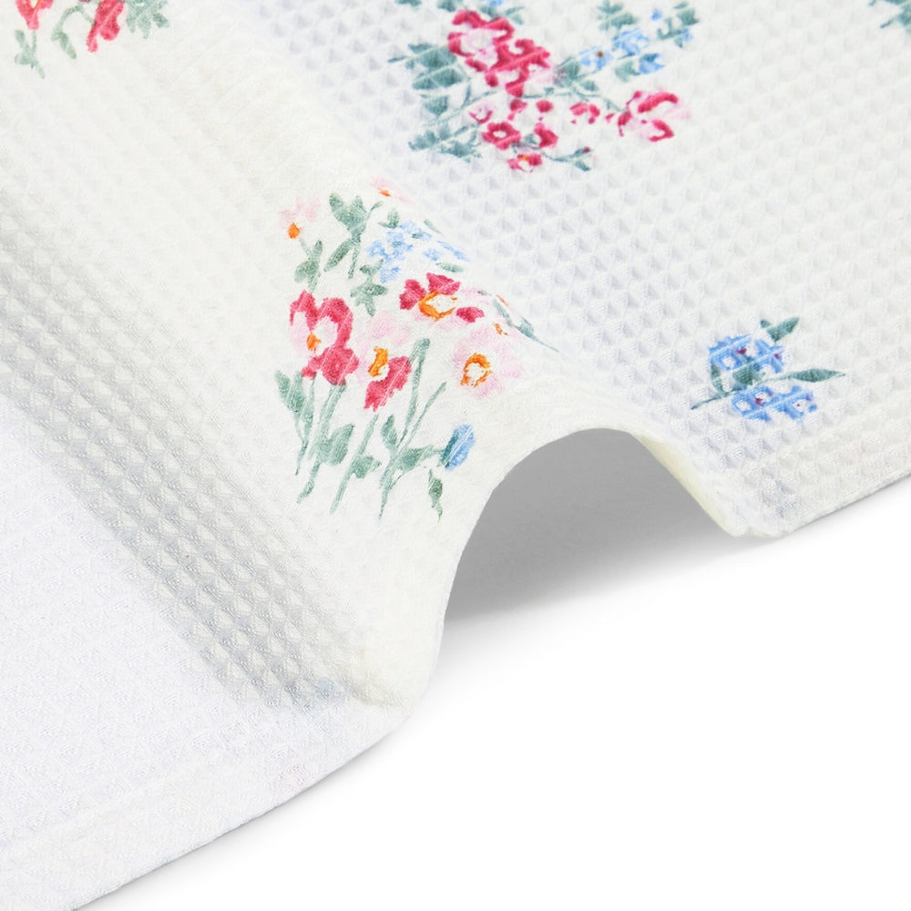 Regalia Waffle Floral Drift Bath Towel- White