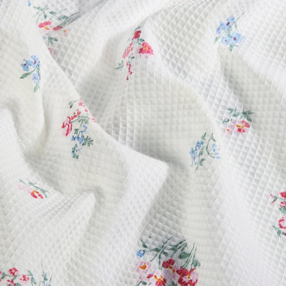 Regalia Waffle Floral Drift Bath Towel- White - Waffle Towel | haus & kinder