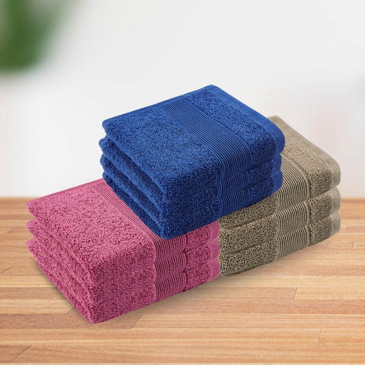100% Cotton Harmonry Combed Face Towel- Pack Of 12  (Cobalt, Mulberry, Taupe)
