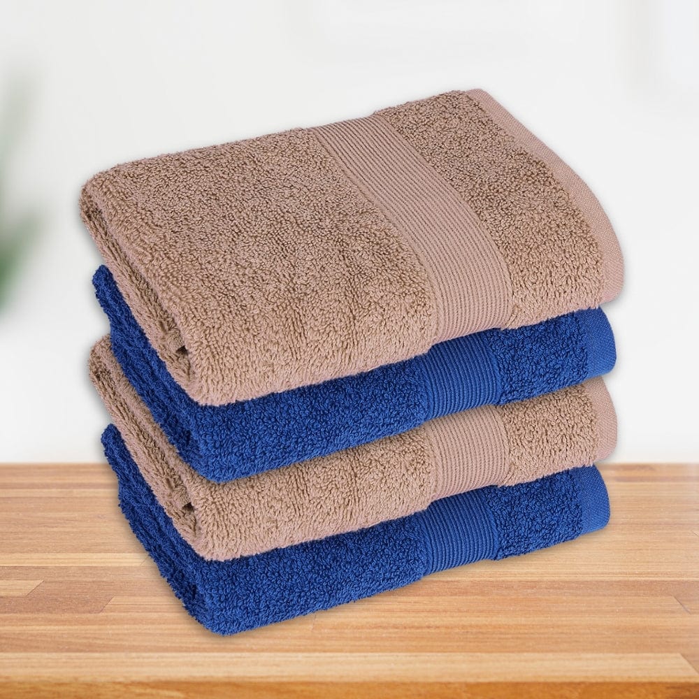 100% Cotton Harmony Combed Hand Towel- Pack Of 4 (Cobalt, Almond)