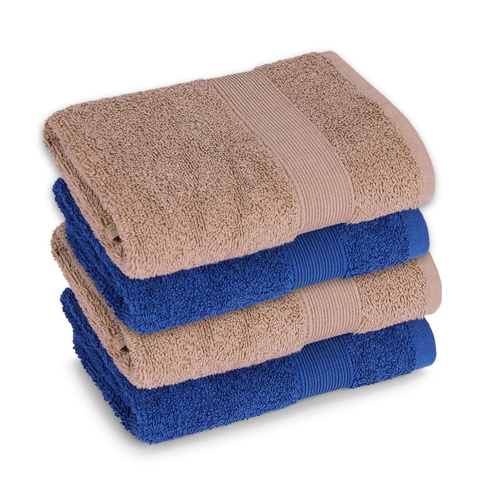 100% Cotton Harmony Combed Hand Towel- Pack Of 4 (Cobalt, Almond)