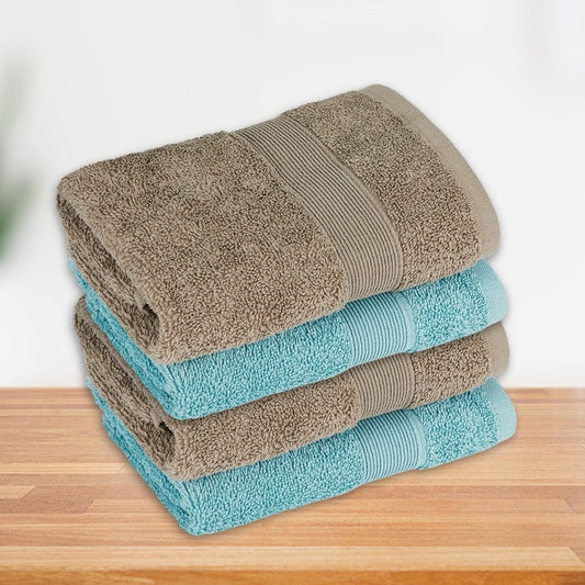 100% Cotton Harmony Combed Hand Towel- Pack Of 4  (Coastal Blue, Taupe)