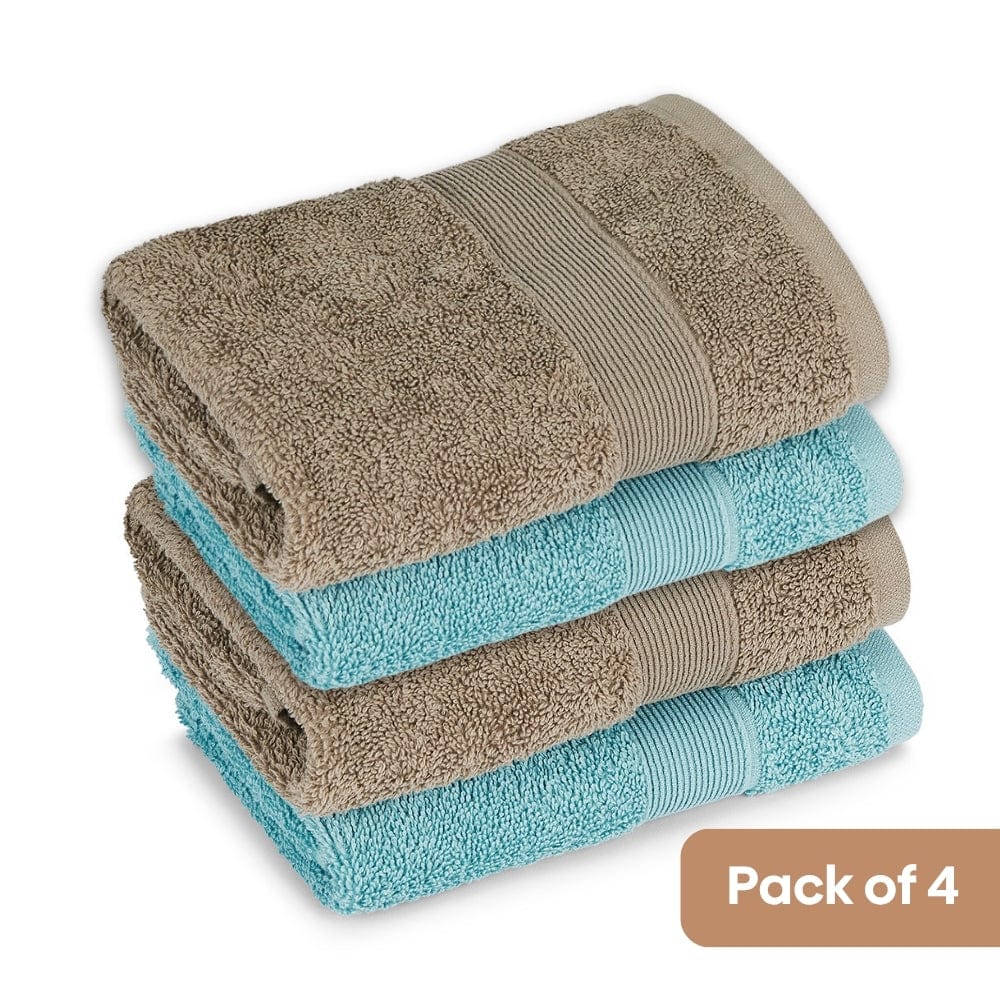100% Cotton Harmony Combed Hand Towel- Pack Of 4 (Coastal Blue, Taupe)