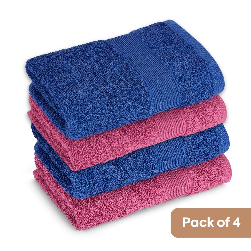 100% Cotton Harmony Combed Hand Towel- Pack Of 4 (Cobalt, Mulberry)