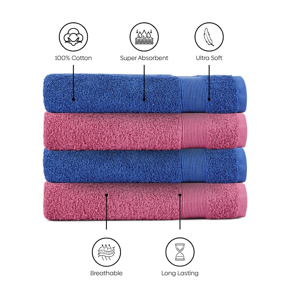 100% Cotton Harmony Combed Hand Towel- Pack Of 4 (Cobalt, Mulberry)