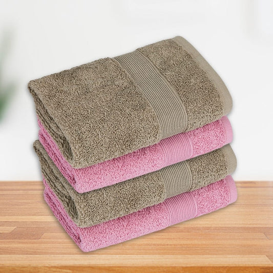 100% Cotton Harmony Combed Hand Towel- Pack Of 4  (Cameo Pink, Taupe)