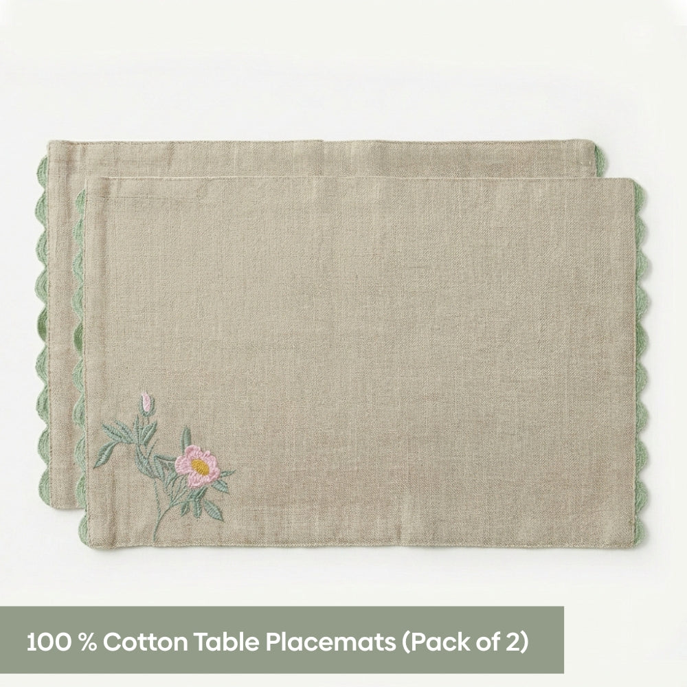 Botanique Clay Embroidered Table Placemats, Taupe (Pack of 2)