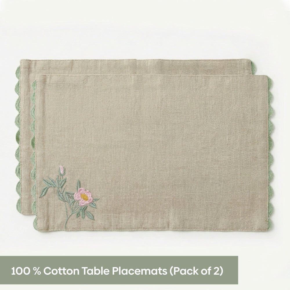 Botanique Clay Embroidered Table Placemats, Taupe (Pack of 2) - Table Linen | haus & kinder