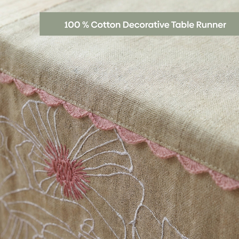 Dune Bloom Embroidered Table Runner, Taupe