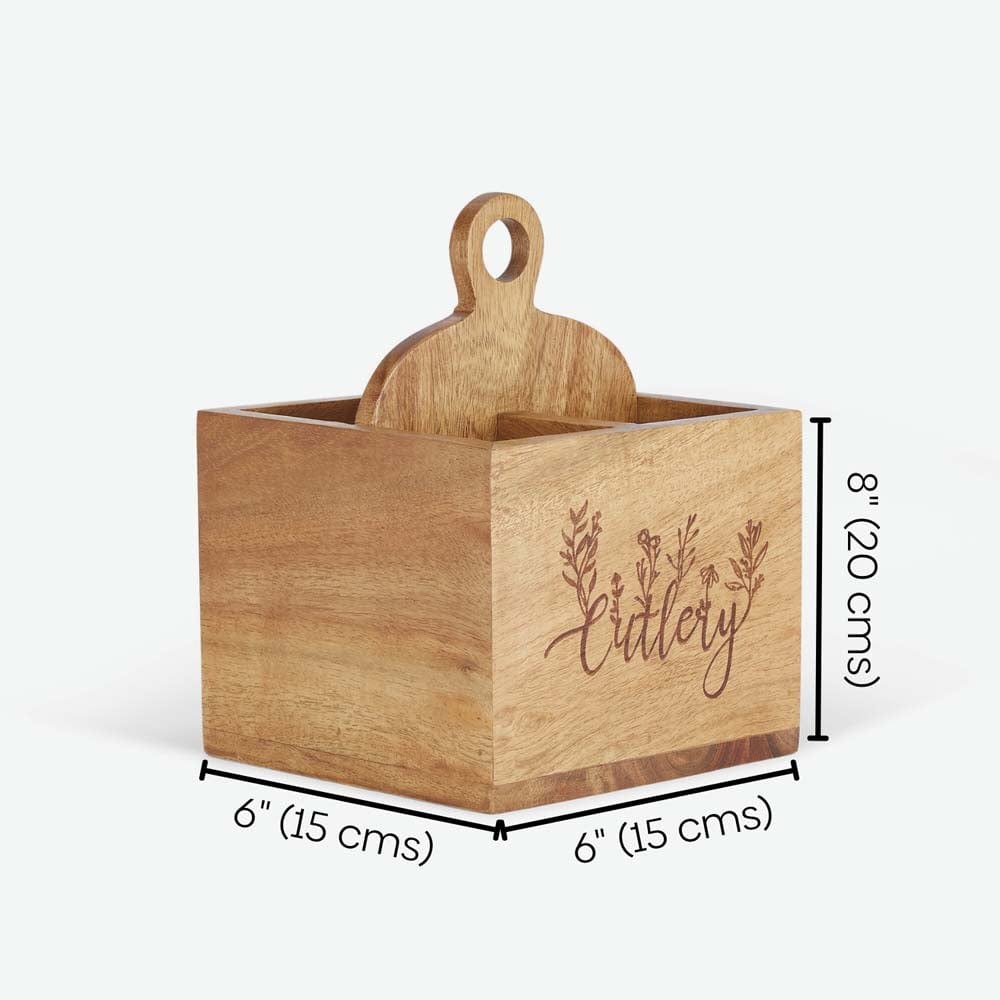 Floral Acacia Wood cutlery holder
