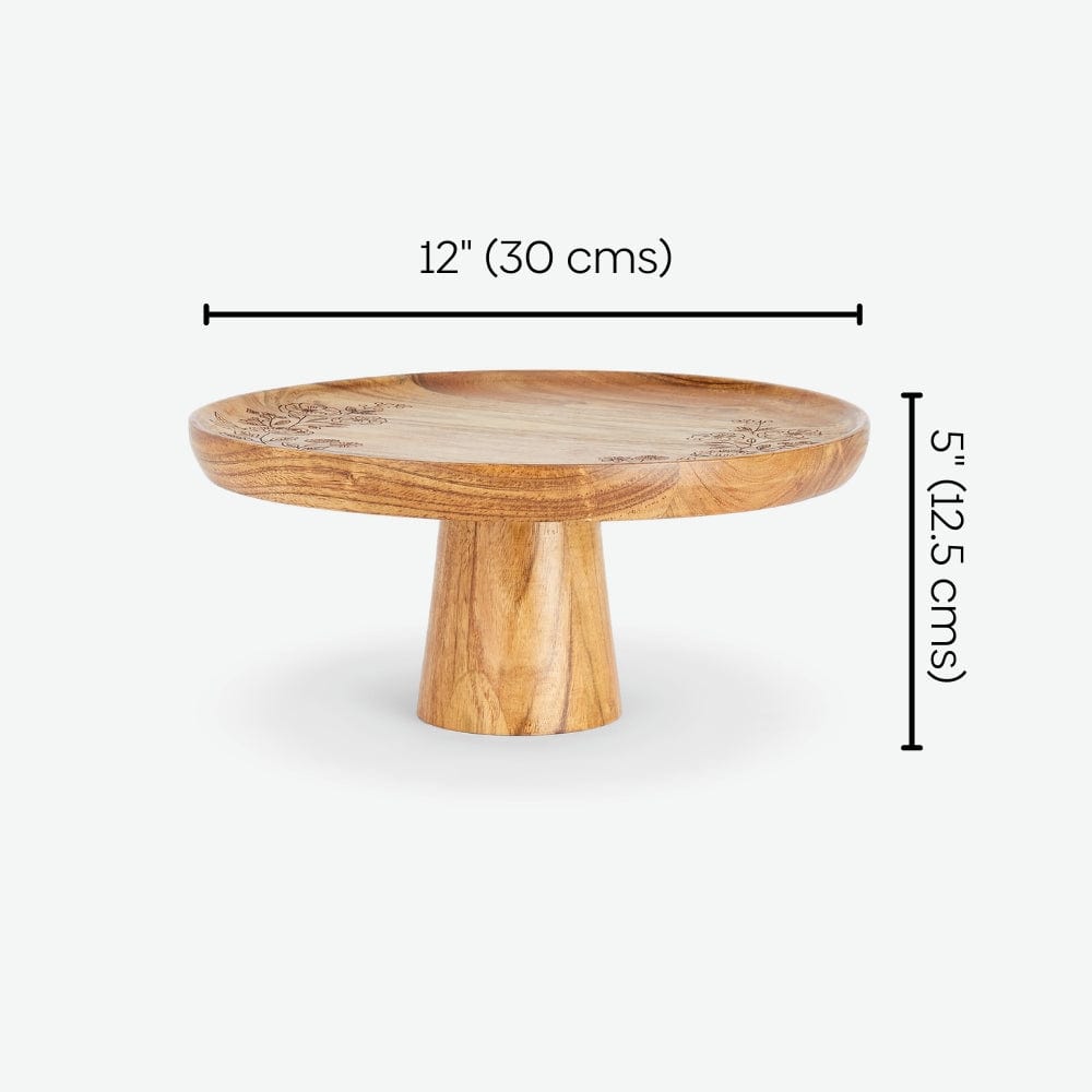 Floral Acacia Wood cake stand