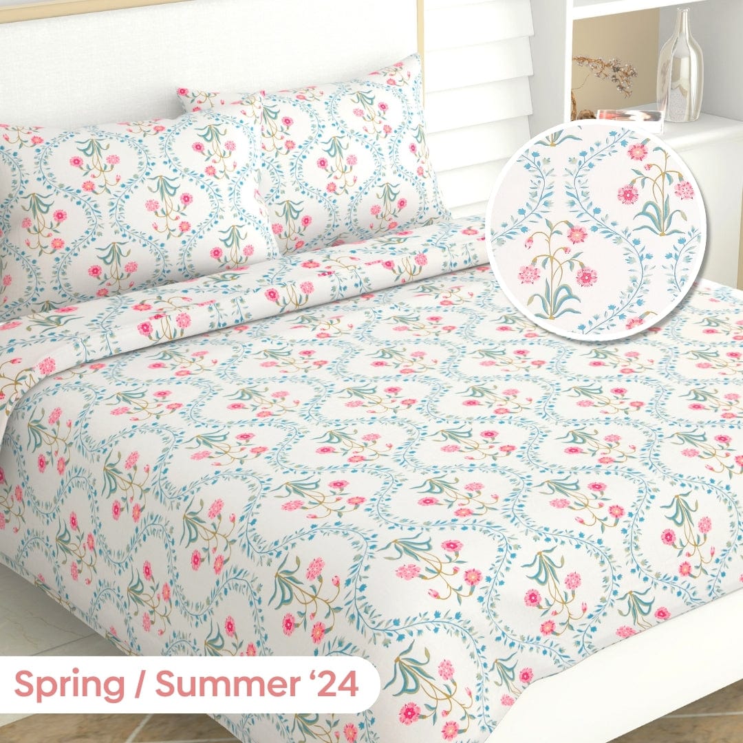 The Pink blossom 100% Cotton Double Size Bedsheet, 186 TC