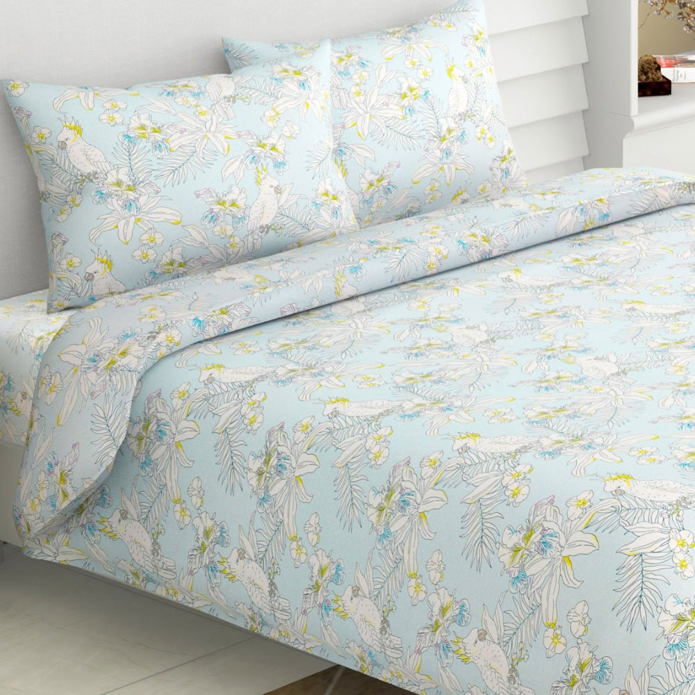 Tropical Bird, 100% Cotton King Size Bedsheet, 144 TC - Bedsheets | haus & kinder