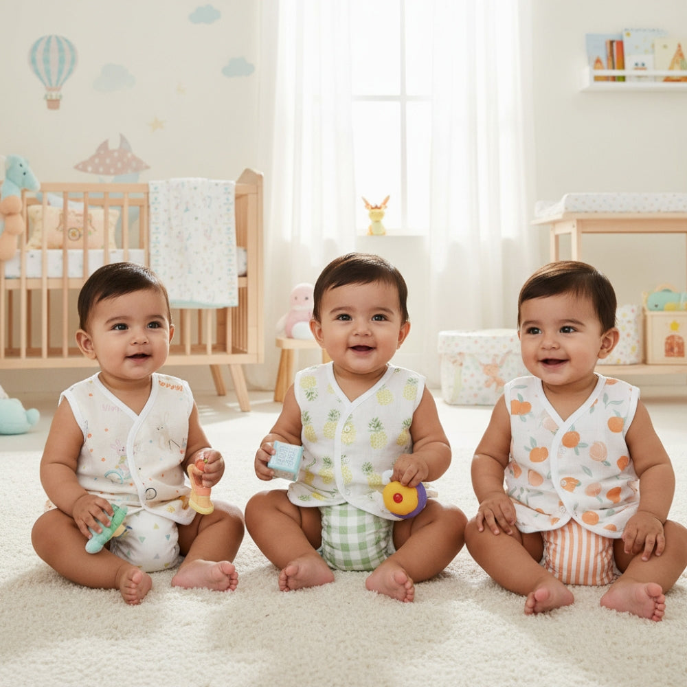 Breeze Baby Vests And Nappies Pack of 3 Sets- Tropical Twist