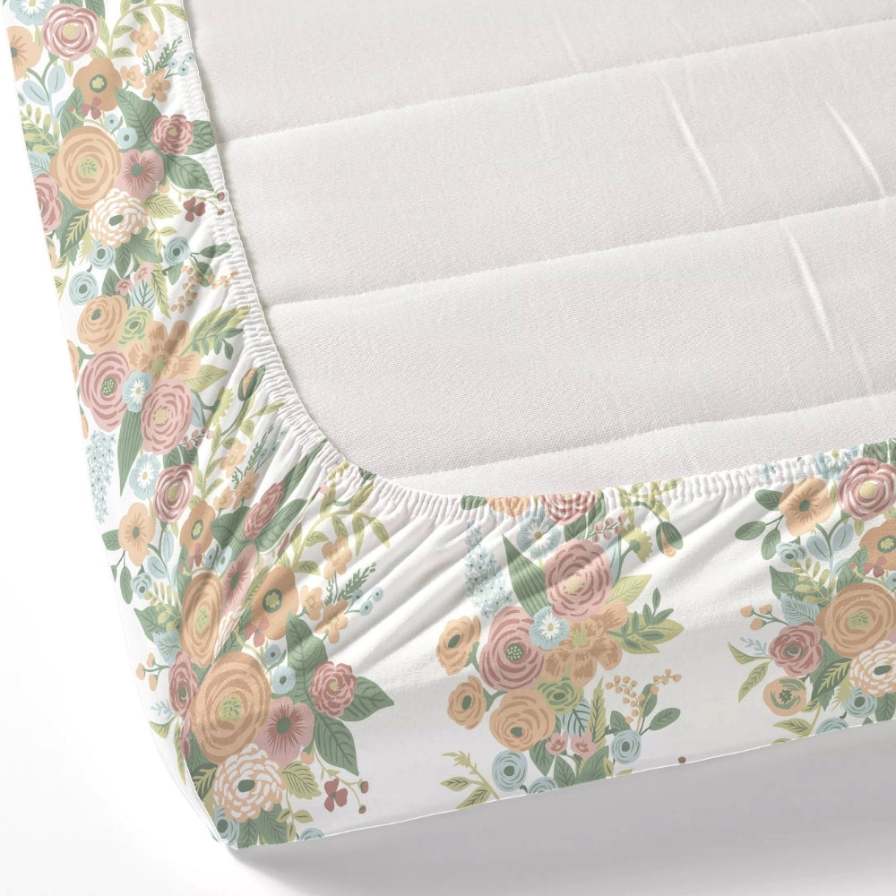 Vintage Peony 100% Cotton Double Fitted Bedsheet, 144 TC