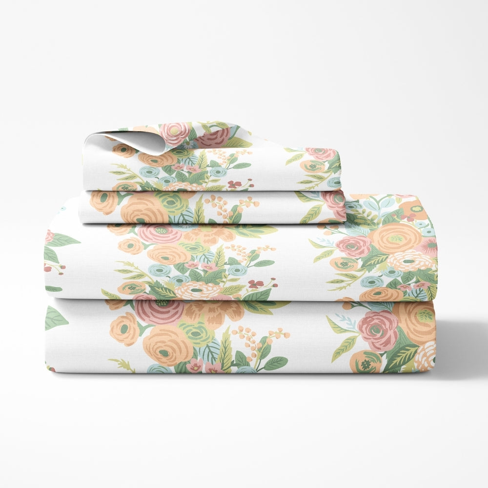 Vintage Peony 100% Cotton Double Fitted Bedsheet, 144 TC
