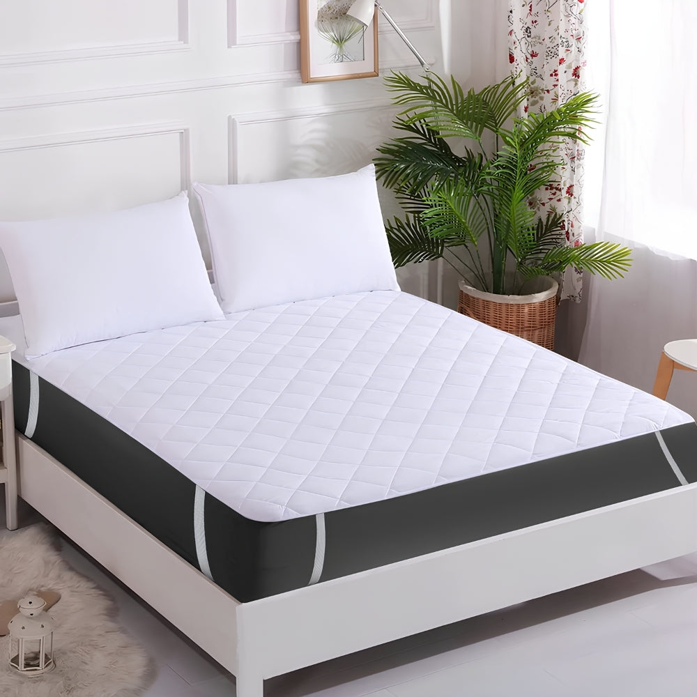 Hush Layer Quilted Mattress Protector, White - Queen (150 GSM)