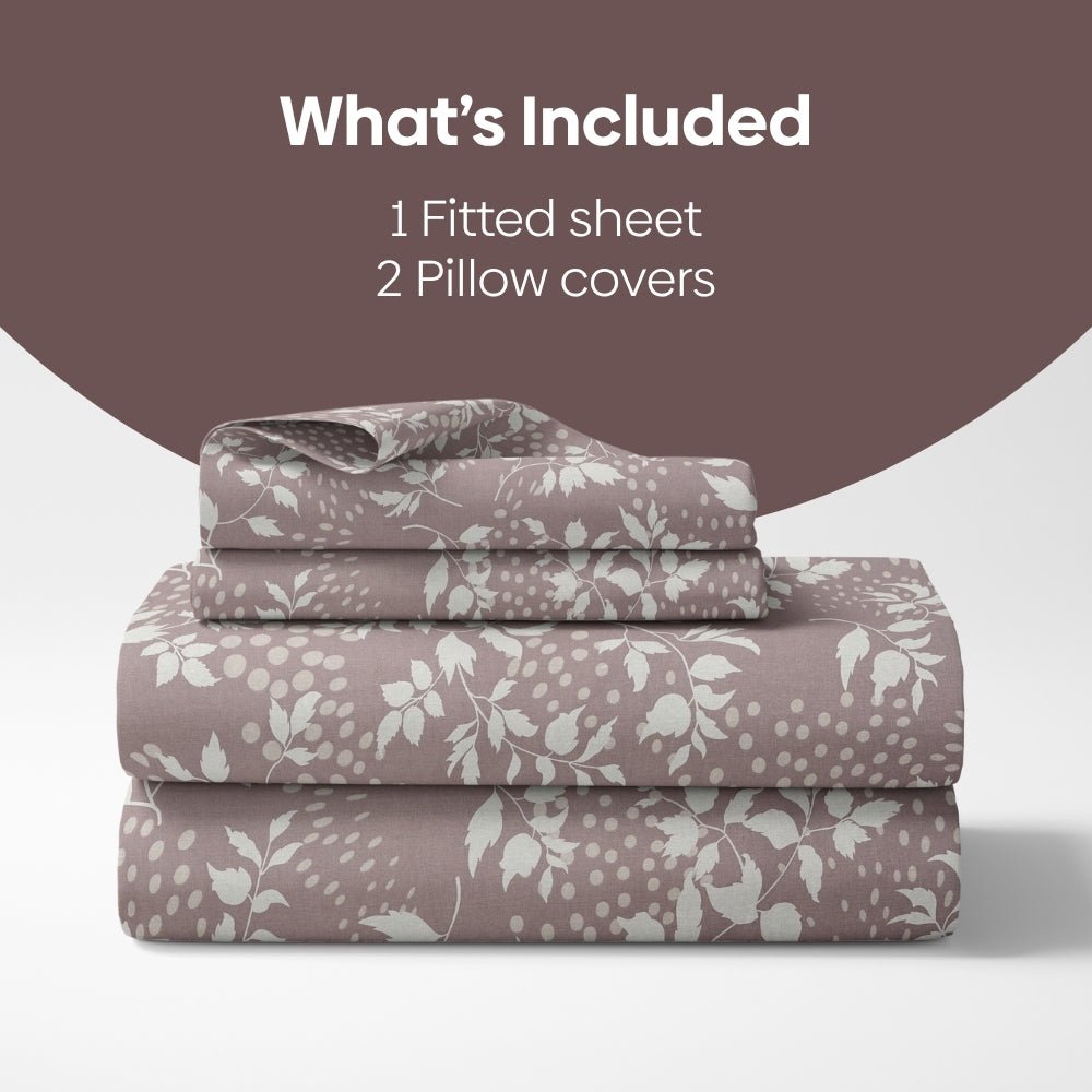Wine foliage 100% Cotton Double Fitted Bedsheet, 144 TC - Fitted Double Size | haus & kinder