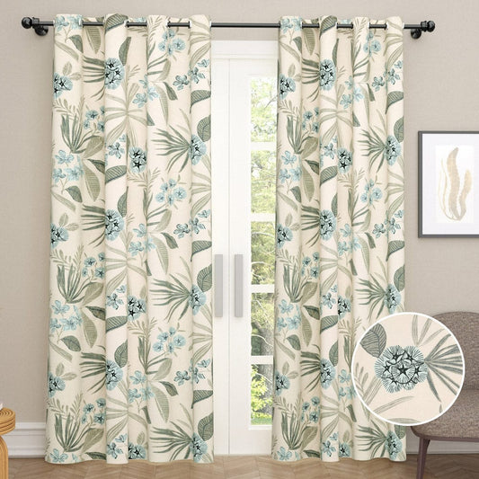 Modest Flower Blue Curtain Set