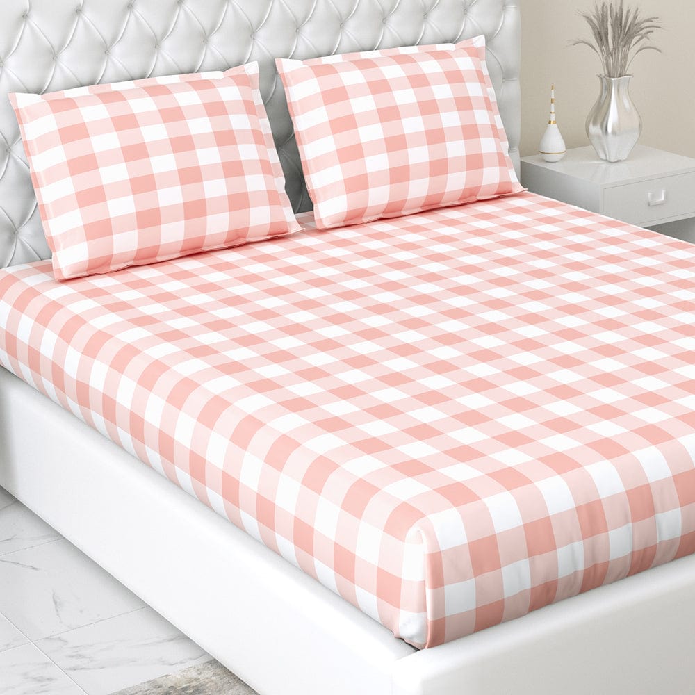 Cottage Core Blush 100% Cotton Double Fitted Bedsheet, 186 TC - Bedsheets | haus & kinder