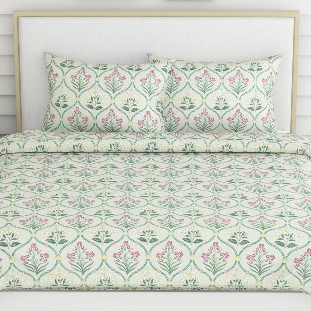 Green Blossom, 100% Cotton Double Size Bedsheet, 186 TC