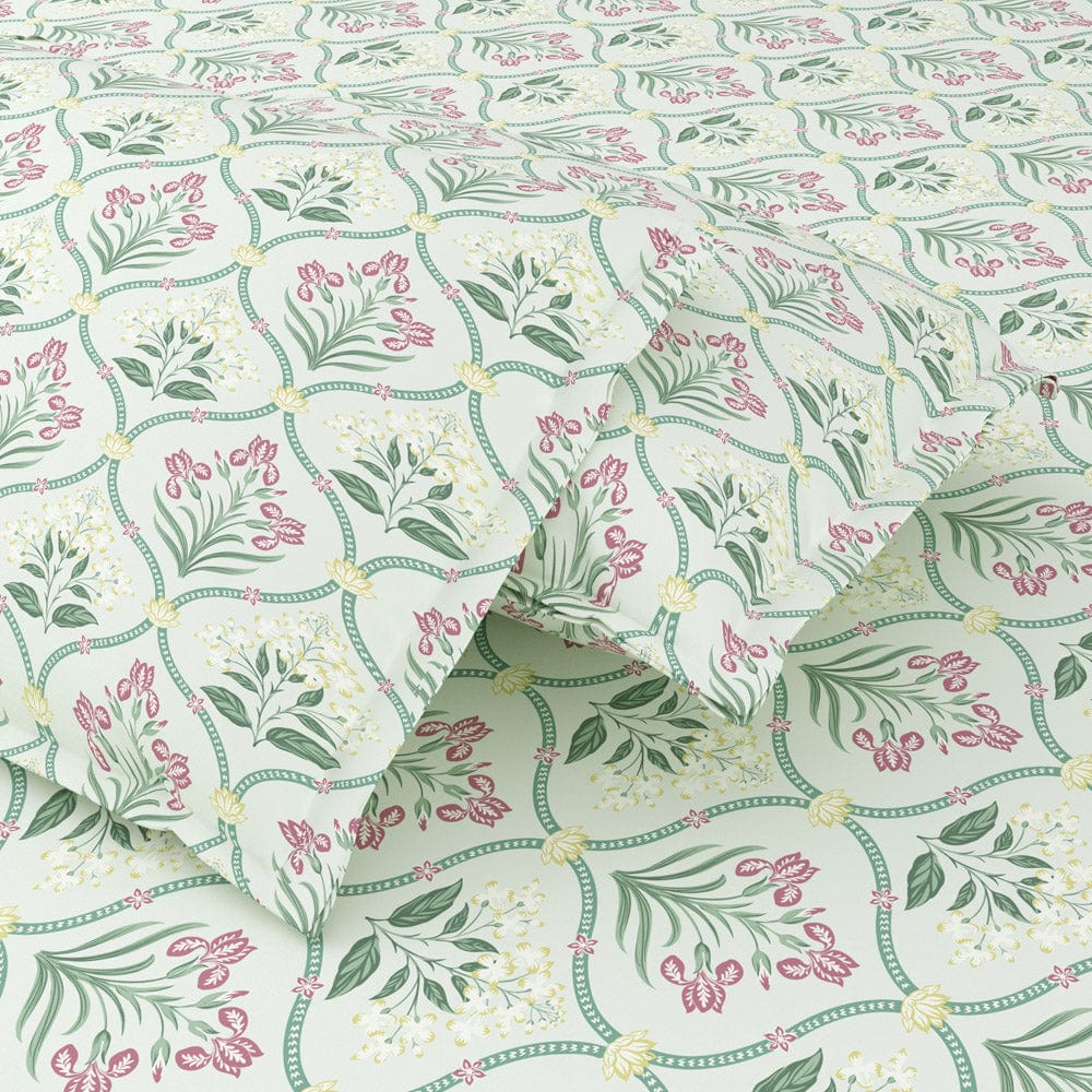 Green Blossom, 100% Cotton Double Size Bedsheet, 186 TC