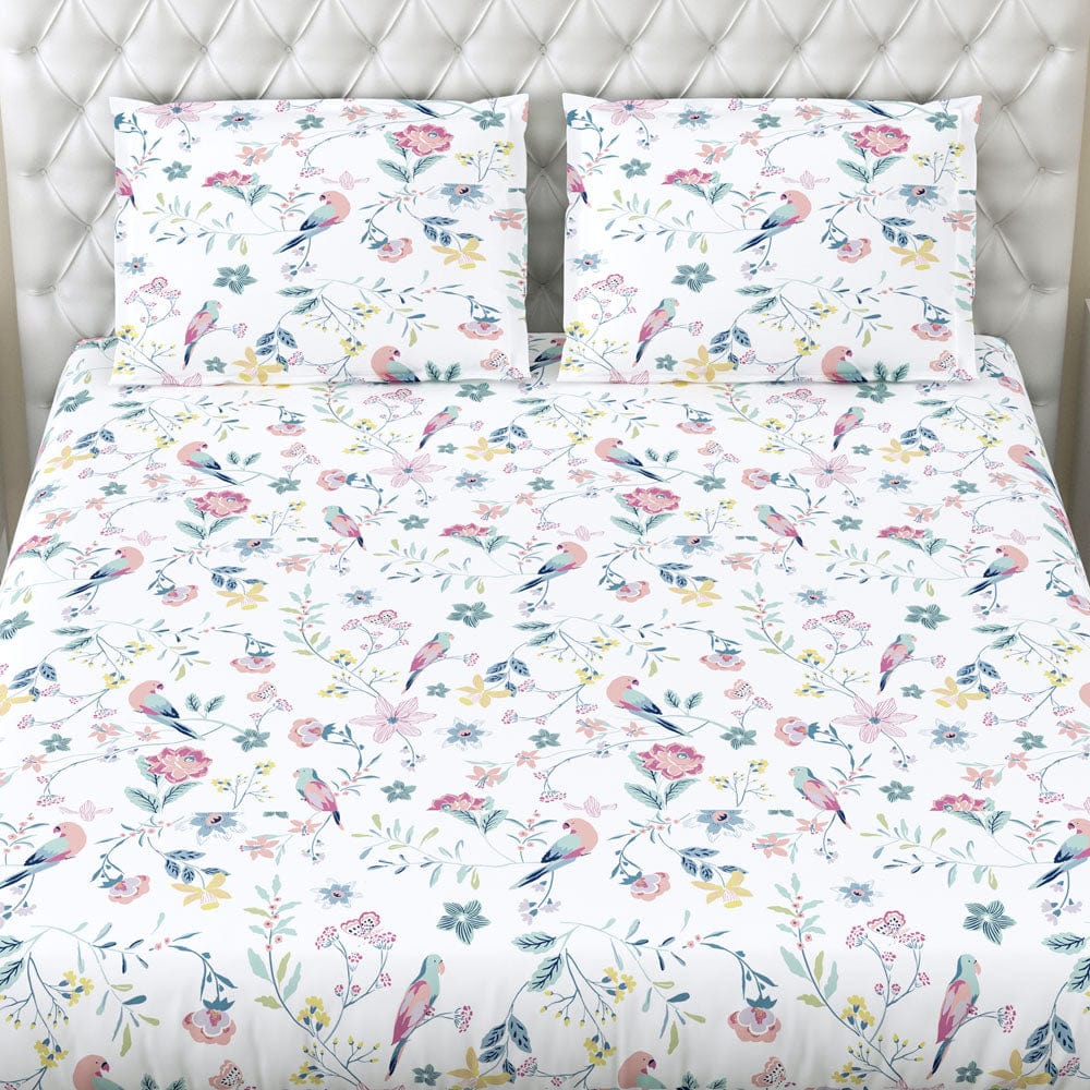 Exotic Wings, 100% Cotton Double Fitted Bedsheet, 186 TC