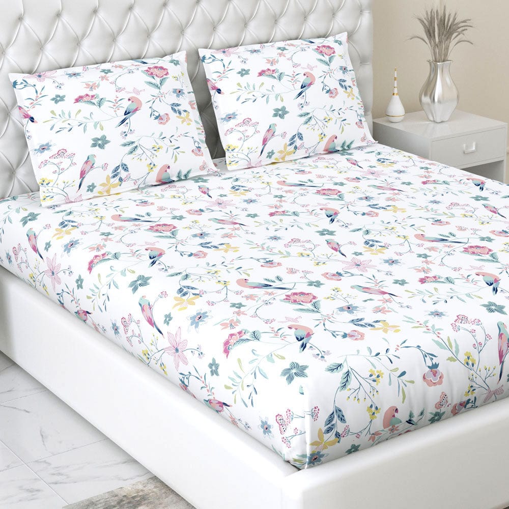 Exotic Wings, 100% Cotton King Fitted Bedsheet, 186 TC