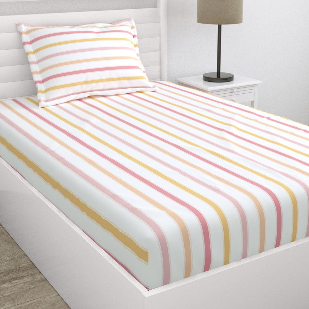 Pink Spectrum 100% Cotton King Fitted Bedsheet, 186 TC