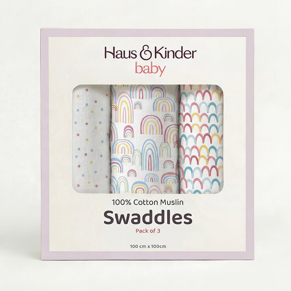 Rainbow Collection 100% Cotton Soft Muslin Swaddles Wrap 0-3Months Pack of 3 - Swaddles | haus & kinder