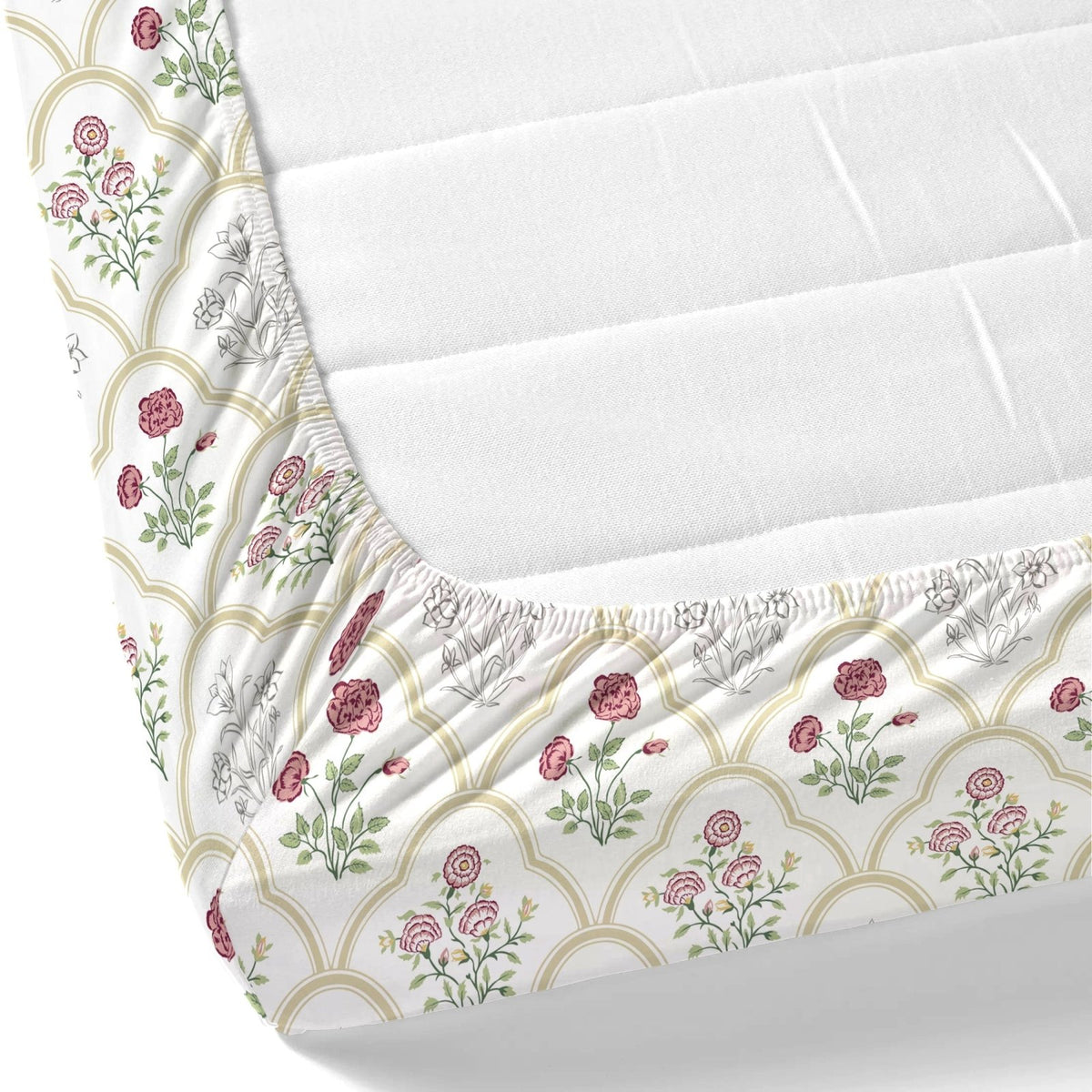 Rose Serenity, 100% Cotton King Fitted Bedsheet, 186 TC - Bedsheets | haus & kinder