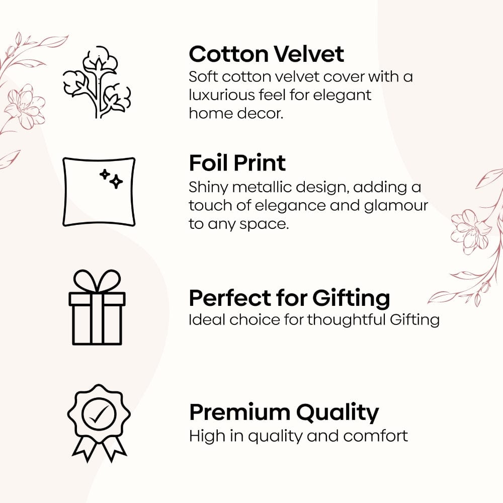 Gold Foil Printed Cotton Velvet Cushion Covers, set of 2 , Festive Flair