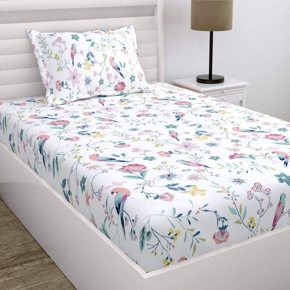 Exotic Wings, 100% Cotton Double Fitted Bedsheet, 186 TC