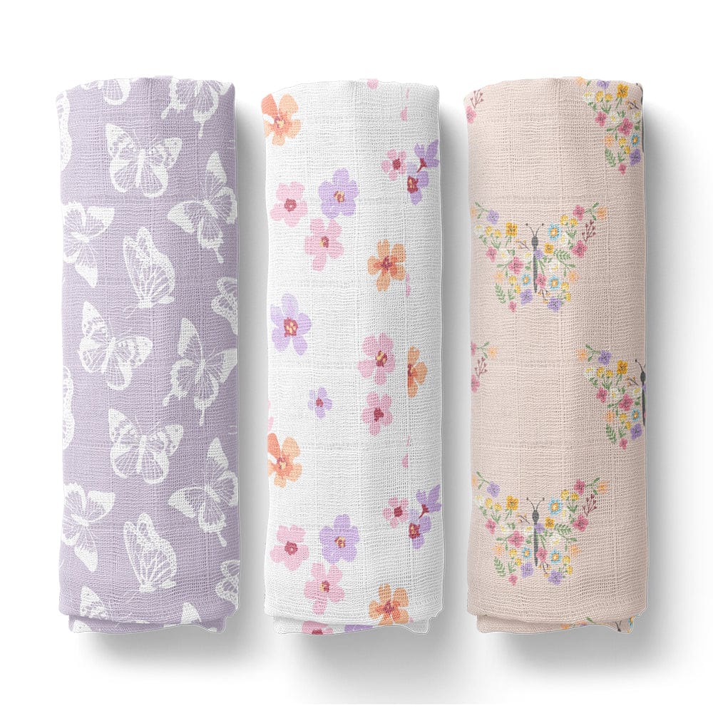 Papillon Paradise Collection 100% Organic Cotton Muslin Swaddle Pack Of 3