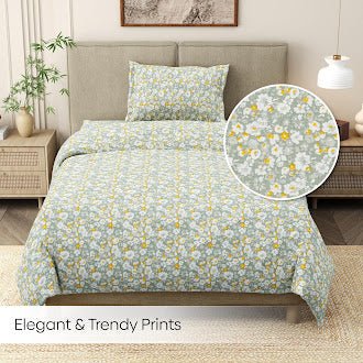 Silver Meadow Bloom Single Fitted Size Bedsheet, 186 TC - Single Size | haus & kinder