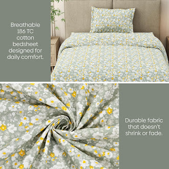 Silver Meadow Bloom Single Fitted Size Bedsheet, 186 TC