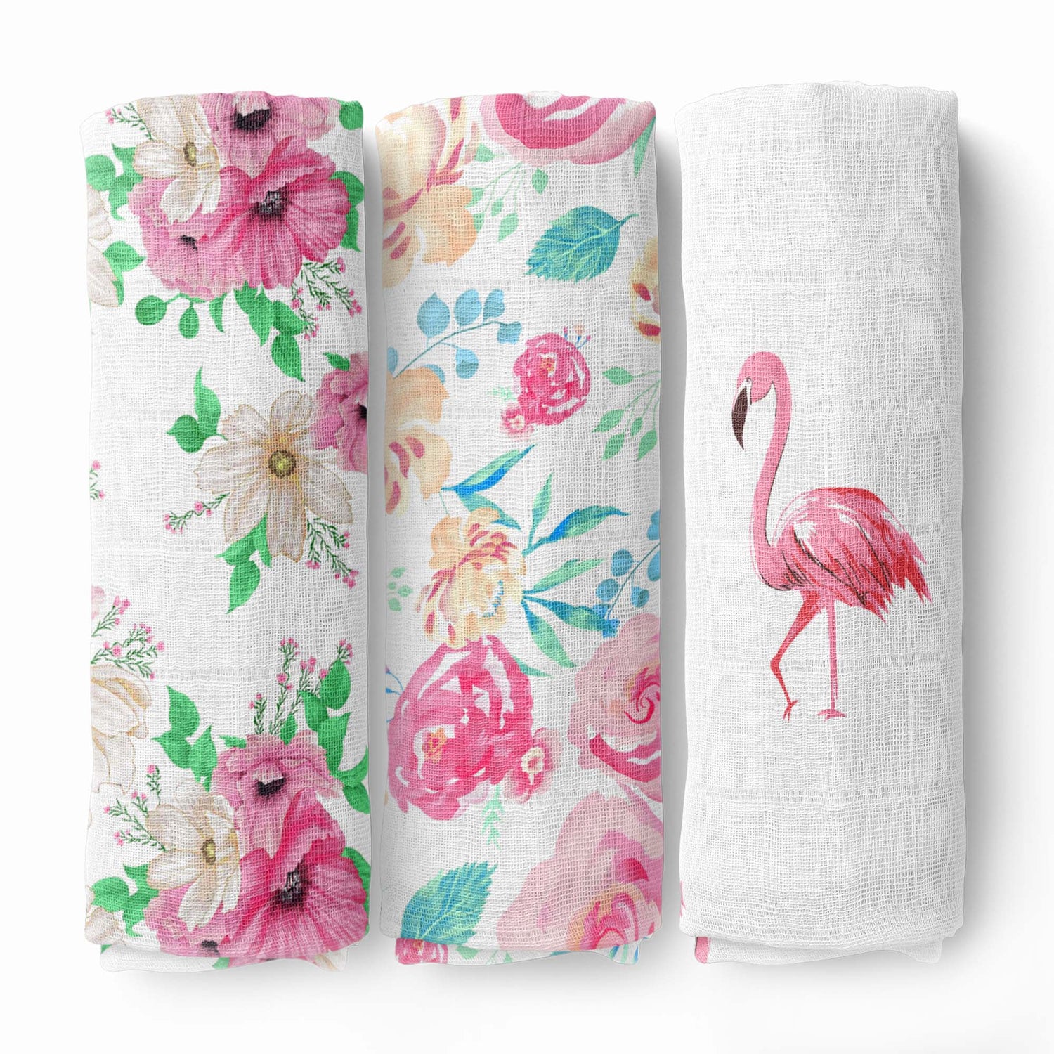 Florals/ Bird 100% Cotton Muslin Swaddles, Pack Of 3