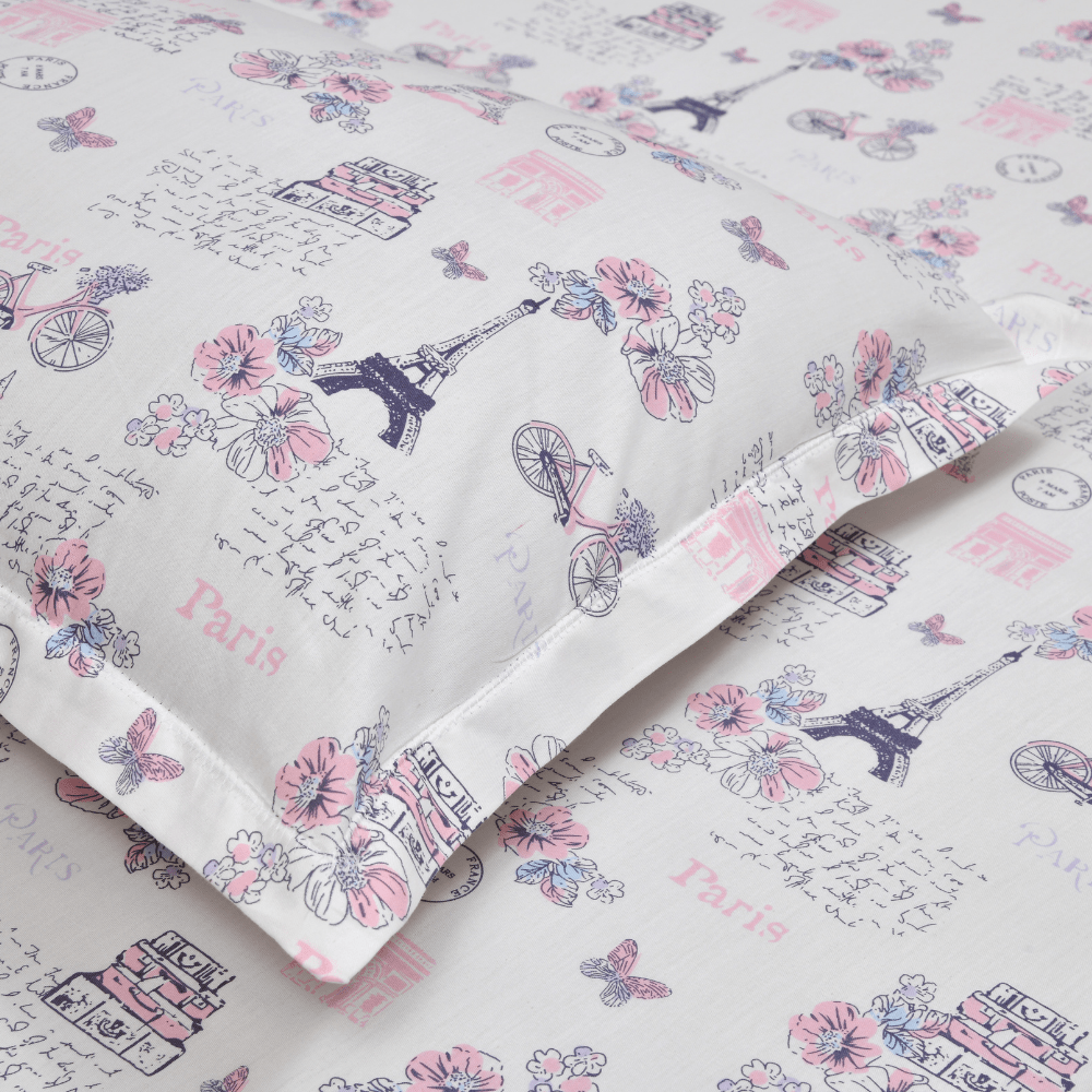 Trendy Prints 100% Cotton Single Bedsheet, Paris
