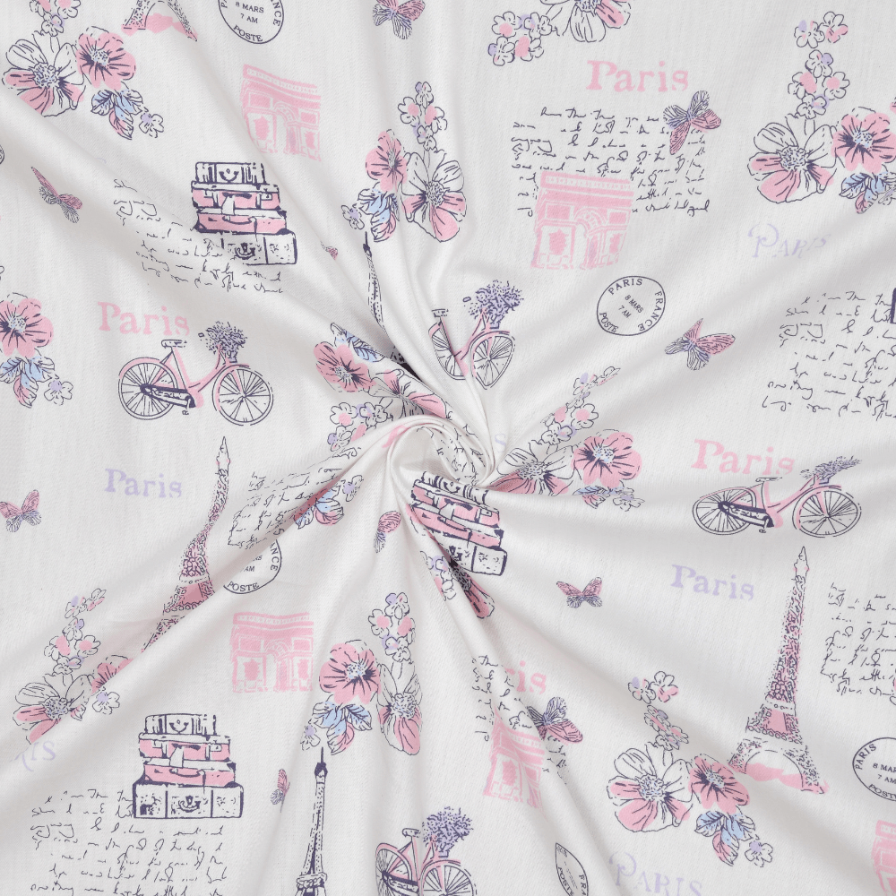 Trendy Prints 100% Cotton Single Bedsheet, Paris