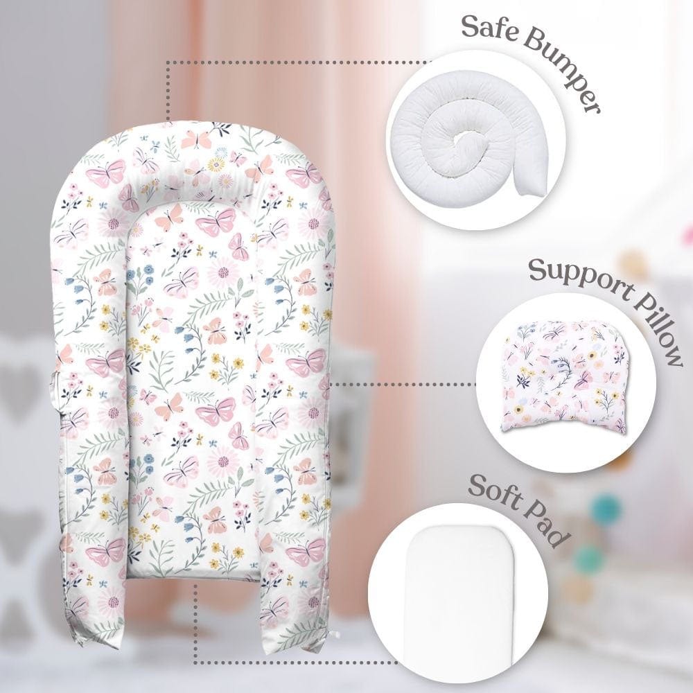 Butterfly Garden Baby Sleeping Nest, Portable Adjustable Newborn Crib Bassinet, 0-24 Months