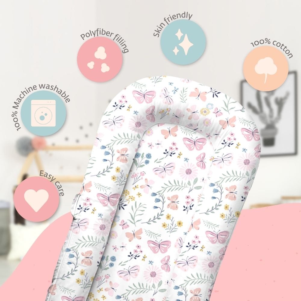 Butterfly Garden Baby Sleeping Nest, Portable Adjustable Newborn Crib Bassinet, 0-24 Months