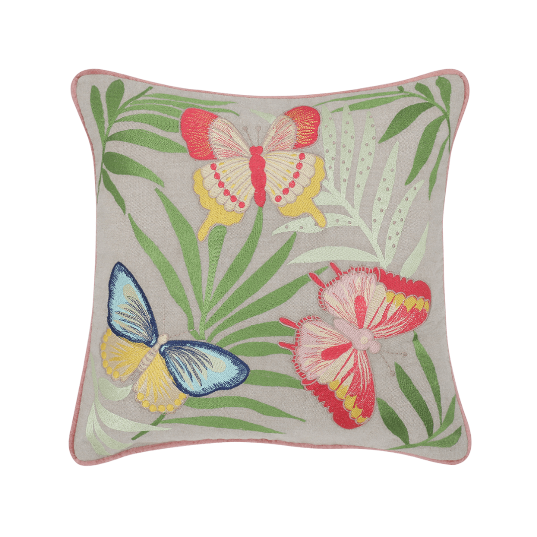Embroidered Decorative Cushion Cover, Floral Butterfly