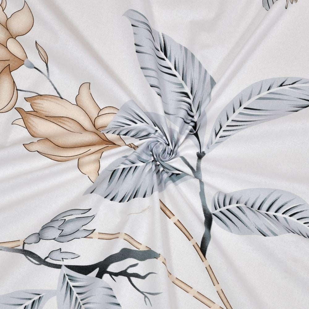 Sparrow Floral Art, 100% Cotton Double Size Bedsheet, 186 TC, Grey