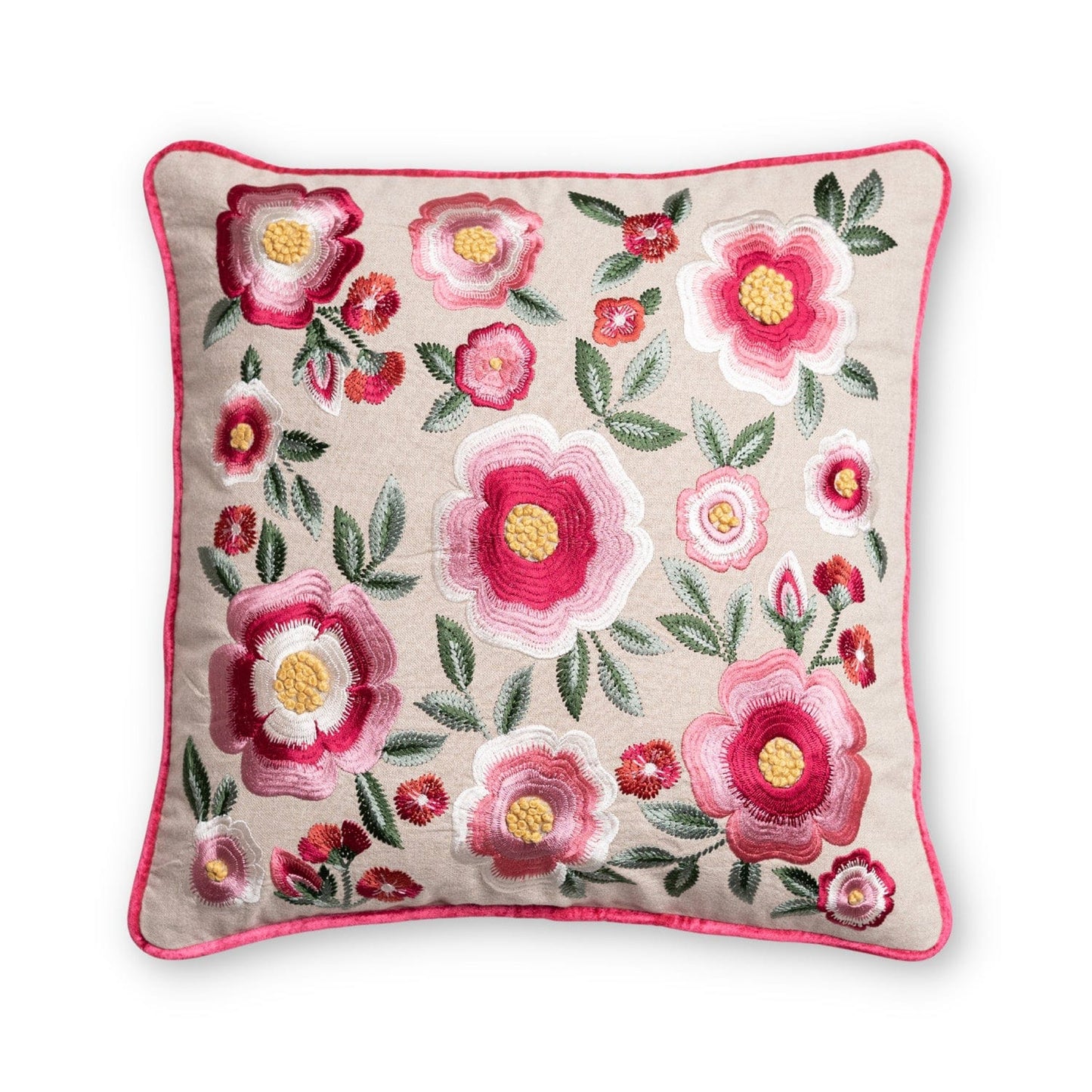 Embroidered Decorative Cushion Cover, Pink floral