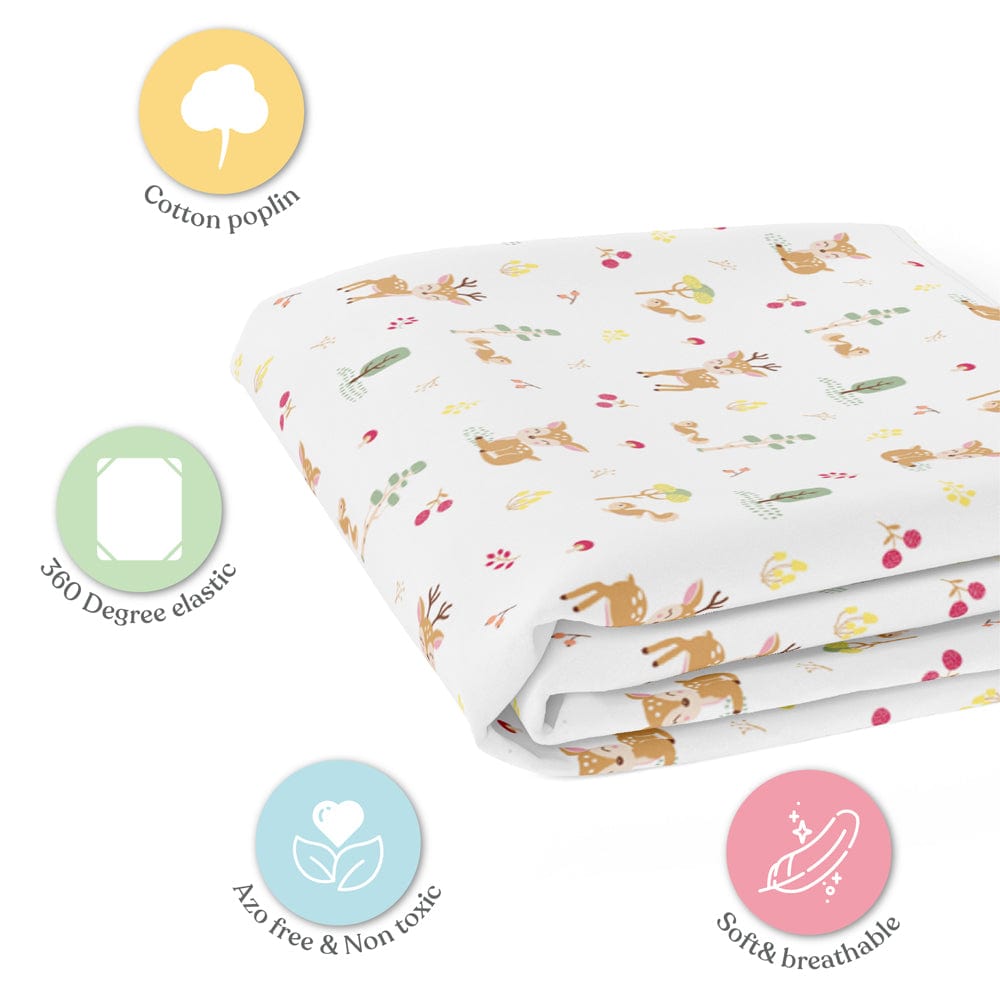 Whimsical Woodland Cotton Fitted Crib Sheet.