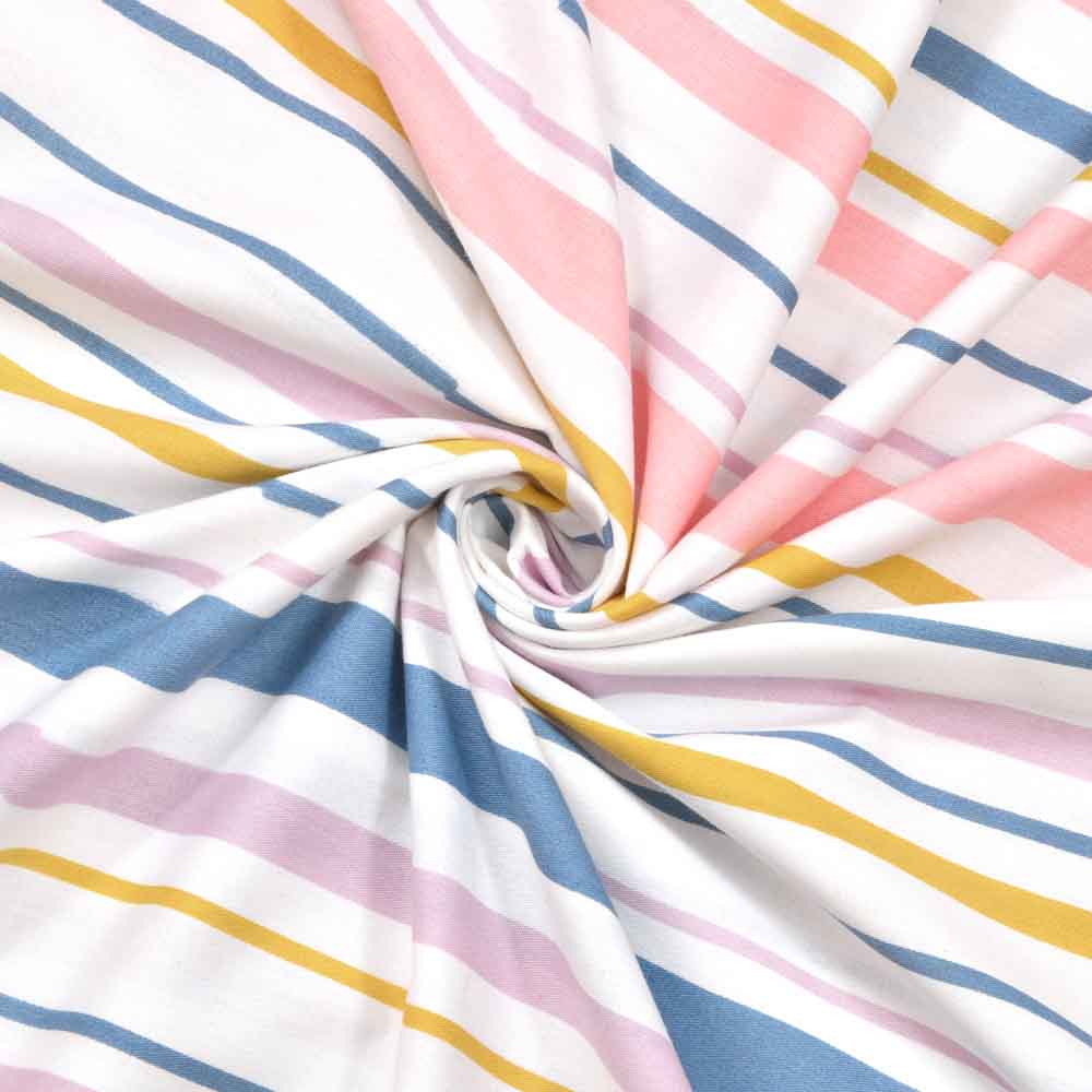 Magical Stripes 100% Cotton King Size Bedsheet, 186 TC, Blue and Yellow
